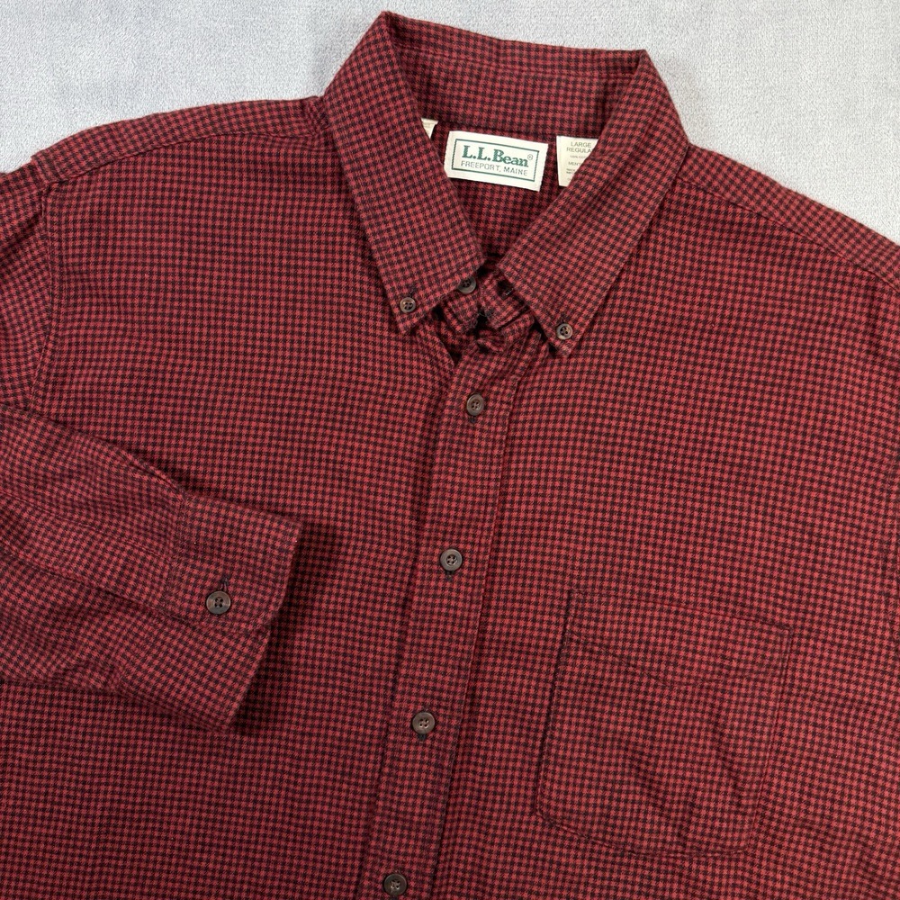 L.L. Bean Men's Large Chamois Cotton Flannel Shirt Shacket Red Black Plaid - Picture 5 of 7